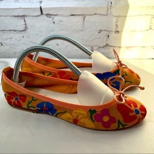 Mercanti Fiorentini Floral Embossed Leather Ballet Flats Shoes Italy Size 35 Bow